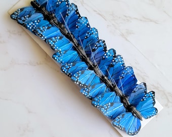 12 - 2" Blaue Monarch Feder Schmetterlinge - Künstliche Feder Schmetterlinge - Blauer Schmetterling - Schmetterling Scrapbooking- Cake Topper-Halloween