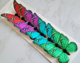 8 papillons en papier monarque assortis de 3,25 po sur fil pour arrangements floraux, Halloween, mariages, artisanat, chapeaux,