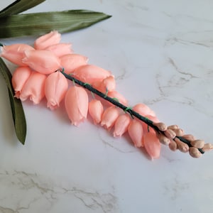 Vintage Apricot Silk Yucca Flower spray on string with leaves for home decor, hats, weddings, floral arrangements, crafts