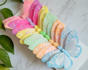 12 mix pastel 5" monarch feather butterflies, wedding decorations, Floral accents home garden decoration, Cake Topper, Bridal Bouquets