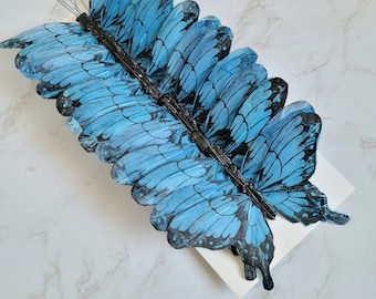 Papillons 12 - 3 » Teal Blue Feather, Papillons artificiels, papillons bleus pour gâteaux - chapellerie - mariages - arrangements floraux