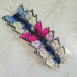 10 Pretty assorted feather butterflies on wire, multicolor butterflies for crafts, floral arrangements, cake topper