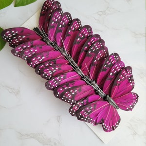 12 Feather Plum Magenta Monarch Butterflies  5 inch - Artificial Feather butterflies- Plum  butterfly - butterfly scrapbooking- Cake topper