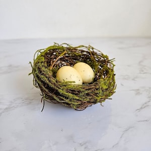 4&quot; Vine/moss artificial Nest with eggs for crafts, home, garden, hats, costumes, floral arrangements.