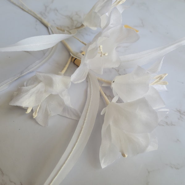 Vintage White Silk Freesia Lilies Spray of Five NOS from Germany for Hats, Bouquets, Corsages, Weddings, floral arrangements