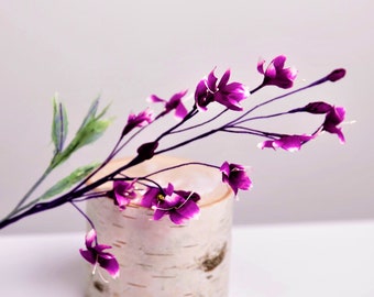 Vintage Orchid/white  Silk shaded flower spray with stem and leaves for millinery hats, headbands, flower crowns, fascinators, weddings