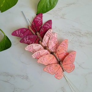 6 - 3" assorted Feather Butterflies on wire for floral arrangements - cake topper-hat accents- costumes-home décor- Crafts- Weddings