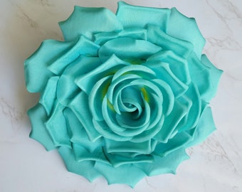 Large 7.5" Seafoam/Turquoise Silk Millinery Rose for Hats- Fascinators -Dress pins - Costumes - Home - weddings - crafts-Center piece