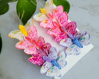12 - 1.5" Pastel Feather Butterflies - Artificial  butterflies - scrapbooking- Cake Topper- floral accent- costumes- Weddings, Halloween