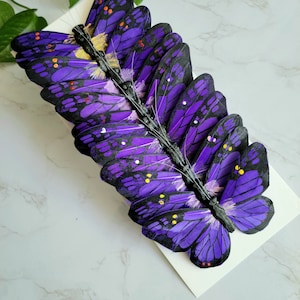 12   4-3/4&quot; Rich Deep Purple Feather Butterflies - Artificial Feather butterflies- Purple butterfly - scrapbooking- Cake Topper-Costumes