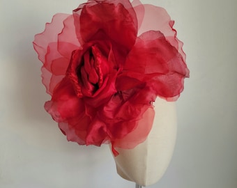 Extra Large Red 12"-13" Silk Organdy Velvet Rose- Millinery Flower for Hats and Fascinators - weddings -home decoration - Dresses