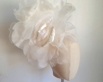 Extra Large Off White 12"-13" Silk Organdy Velvet Rose- Millinery Flower for Hats and Fascinators - Weddings -home decoration - floral