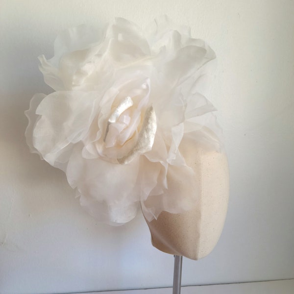 Extra Large Off White 12"-13" Silk Organdy Velvet Rose- Millinery Flower for Hats and Fascinators - Weddings -home decoration - floral