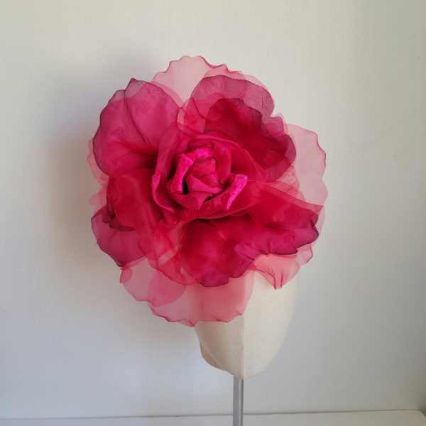 Extra Large Fuchsia 12"-13" Silk Organdy Velvet Rose- Millinery Flower for Hats and Fascinators - weddings -home decoration - Dresses