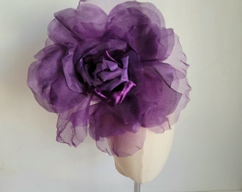 Extra Large Purple/plum 12"-13" Silk Organdy Velvet Rose- Millinery Flower for Hats and Fascinators - weddings - home - Dresses