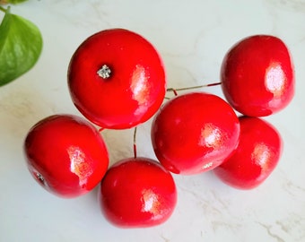 6 vintage Red apple Bunch, Red apples Xmas ornament, artificial apples for weddings, hats, home décor, floral  arrangements, crafts