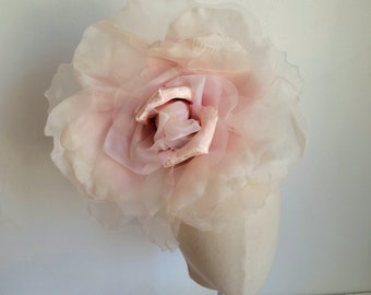 Extra Large Pale Old Rose 12"-13" Silk Organdy Velvet Rose- Millinery Flower for Hats and Fascinators - weddings -home decoration - Dresses