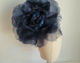 Extra Large Navy 12"-13" Silk Organdy Velvet Rose- Millinery Flower for Hats and Fascinators - weddings -home decoration - Dresses