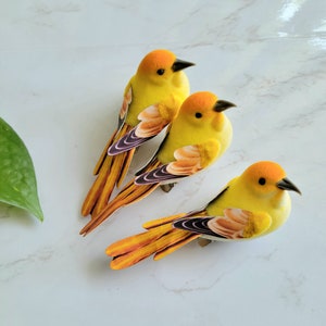 3 Cute 3" Orange /yellow paper winged artificial bird for craft decorations, wedding, cake toppers, garden decorations, she shed, hat supply