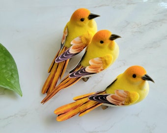 3 Cute 3" Orange /yellow paper winged artificial bird for craft decorations, wedding, cake toppers, garden decorations, she shed, hat supply