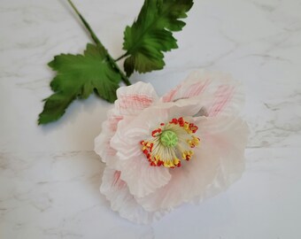 Pretty Vintage White/Red Silk Poppy flower from Germany for Millinery Hats, Fascinators, Floral Arrangements, hair clips, weddings