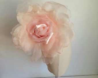 Extra Large Peachy/Bush 12"-13" Silk Organdy Velvet Rose- Millinery Flower for Hats and Fascinators - weddings -home decoration - Dresses