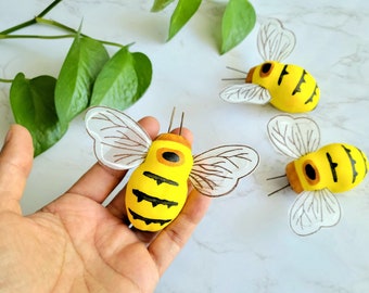 6 Large 4" Bumble Bee's - Big Yellow bee's on tick for Costumes - Crafts- Floral arrangements- Halloween accents- weddings- Garden- Hats