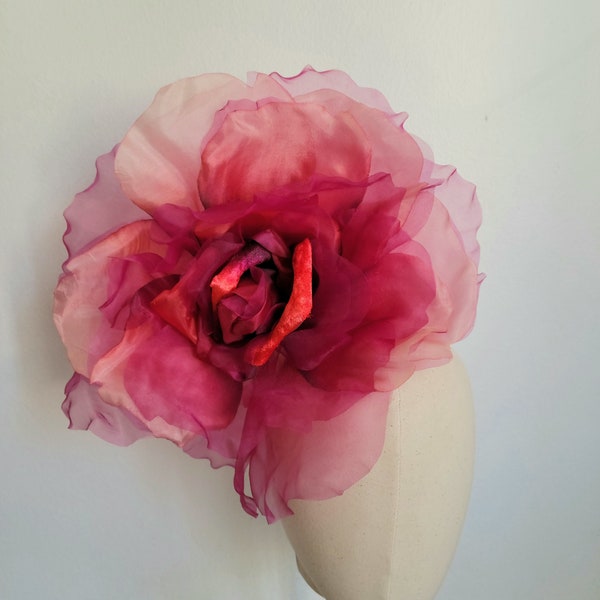 Extra Large Burgundy Peach 12"-13" Silk Organdy Velvet Rose- Millinery Flower for Hats and Fascinators - weddings -home decoration - Dresses