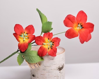 Vintage Red Silk Clematis Flowers, German Millinery Supplies