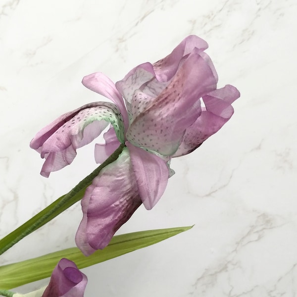 Pretty Vintage Iris and Bud Lavender/Mauve/Mint Silk Millinery Flowers from Germany Hand Painted Detail for Floral, Hats, bouquets