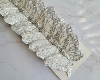 12 3" Feather Silver glitter Butterflies 5 inch - Artificial Feather butterflies- Metallic butterfly - weddings -cake toppers, craft, Xmas,