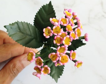 Tiny vintage Pink Lantana flower spray with leaves for corsages, Dress pin, Dolls accessories, Crafts, hair clips