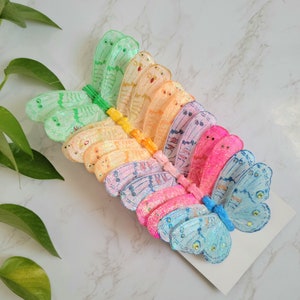 12 5&quot; multicolor glittered feather butterflies on wire for crafts, hats, party decoration, floral arrangements, weddings, cake topper