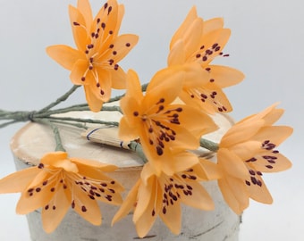 Vintage Millinery Blumen Strauß von sechs blass orange Edelweiß für Mützen, Fascinator, Stirnbänder, Haarspange, Hochzeiten, Basteln, Trachtenkleid