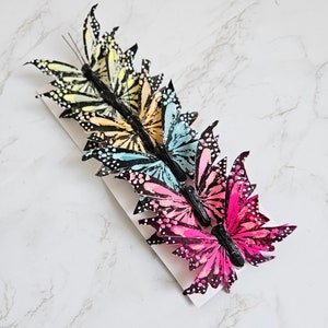 6 Mix 3.5&quot; feather butterflies on clip for floral arrangement, crafts, home, garden