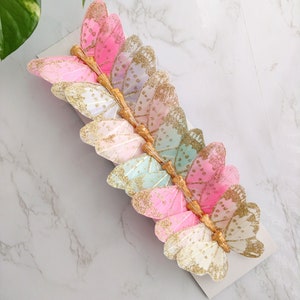 12  3&quot; Pastel glitter feather Butterflies, pastel baby cake topper, craft supplies, home  wedding decorations