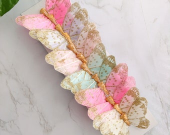 12  3" Pastel glitter feather Butterflies, pastel baby cake topper, craft supplies, home  wedding decorations