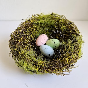 5" Vine/moss artificial Nest with Eggs for crafts, home, garden, hats, Easter, floral arrangements, weddings ,Xmas