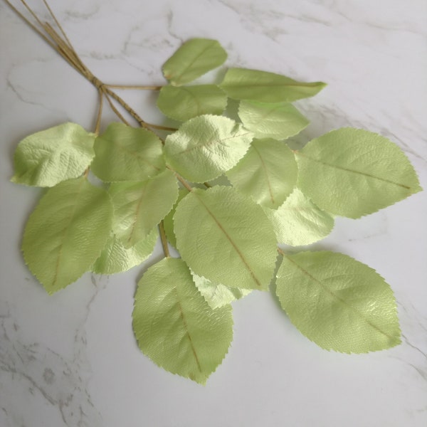 Vintage Millinery Leaves Spray of 18 Light lime Green Silk Satin from Germany for weddings, Hats, fascinators, Scrapbooking, crafts