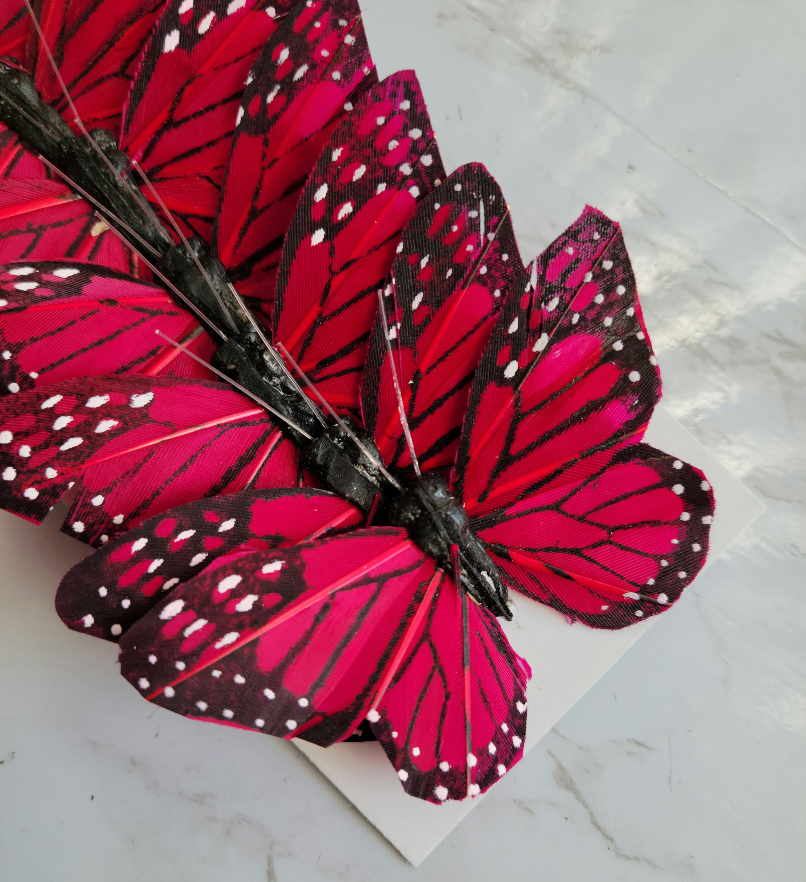  12 piezas de decoraciones de mariposa de plumas negras y  rosadas: adorno de mariposa 3D DIY con alambre para arreglos florales de  boda, decoración de tartas, mariposas y calcomanías de pared