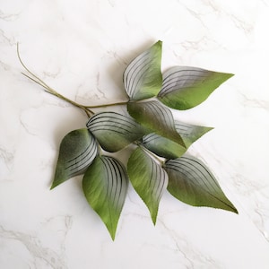 Vintage Millinery Leaves Spray of 9 Shaded Green/grey Silk Satin from Japan NOS for Hats, fascinators, crafts , bouquets.
