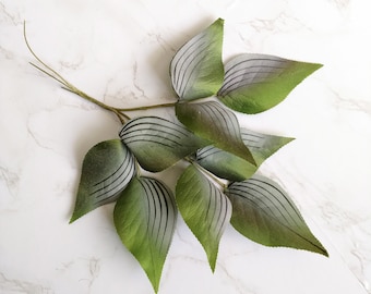 Vintage Millinery Leaves Spray of 9 Shaded Green/grey Silk Satin from Japan NOS for Hats, fascinators, crafts , bouquets.