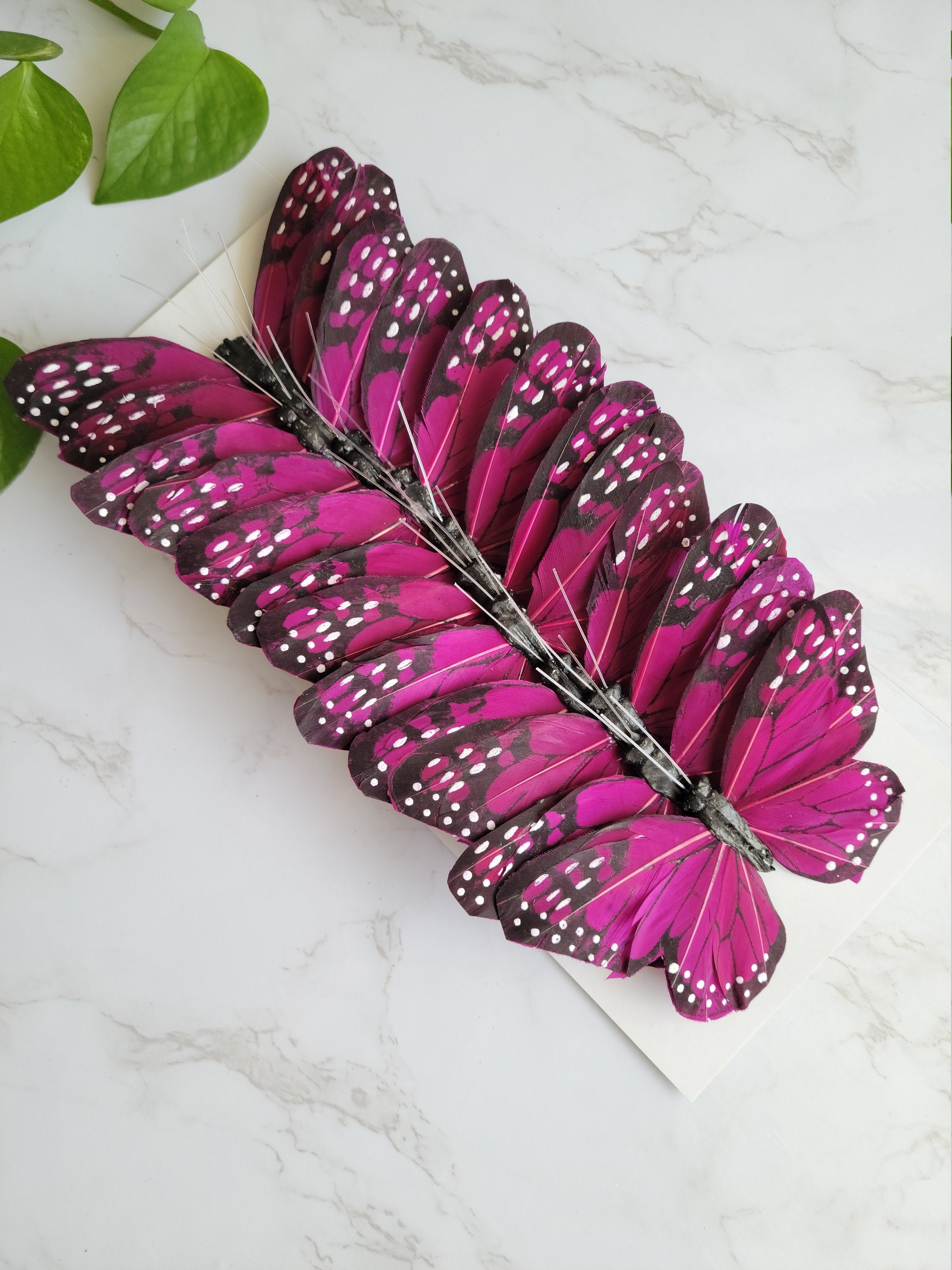 12 Monarch 5 Feather Butterflies, Wedding Decorations, Floral Accents Home  Garden Decoration, Cake Topper, Bridal Bouquet, Party Supplies 