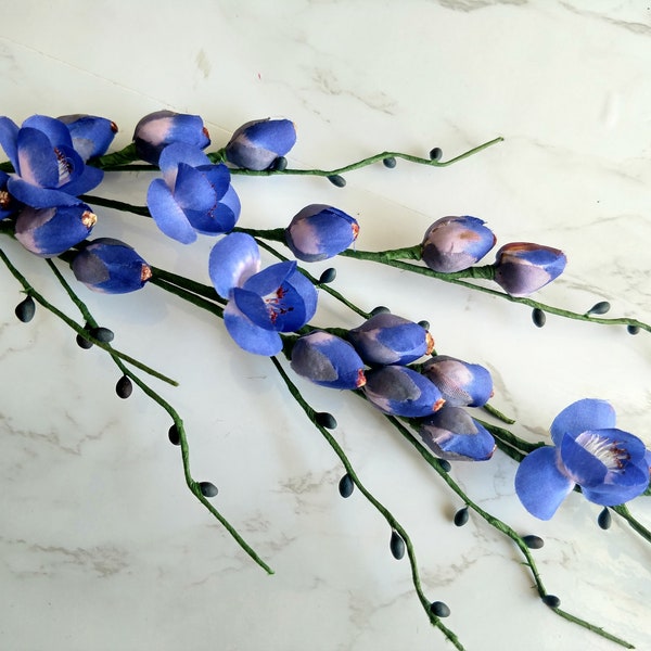 Cherry Blossom Branch Cobalt blue Vintage Silk Millinery Flowers Buds Pips for gats and fascinator, wedding home decoration, floral