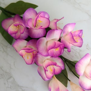 May include: A bouquet of artificial pink and white flowers with yellow centers. The flowers are arranged in a cluster and have a delicate, silky texture.