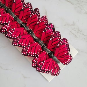 12 2&quot; Red Monarch feather butterflies, pastel baby cake topper, craft supplies, home, wedding decorations, Floral, Hat accents, Halloween