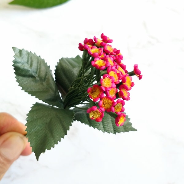 Tiny vintage Fuchsia flower spray with leaves for corsages, Dress pin, Dolls accessories, Crafts, hair clips