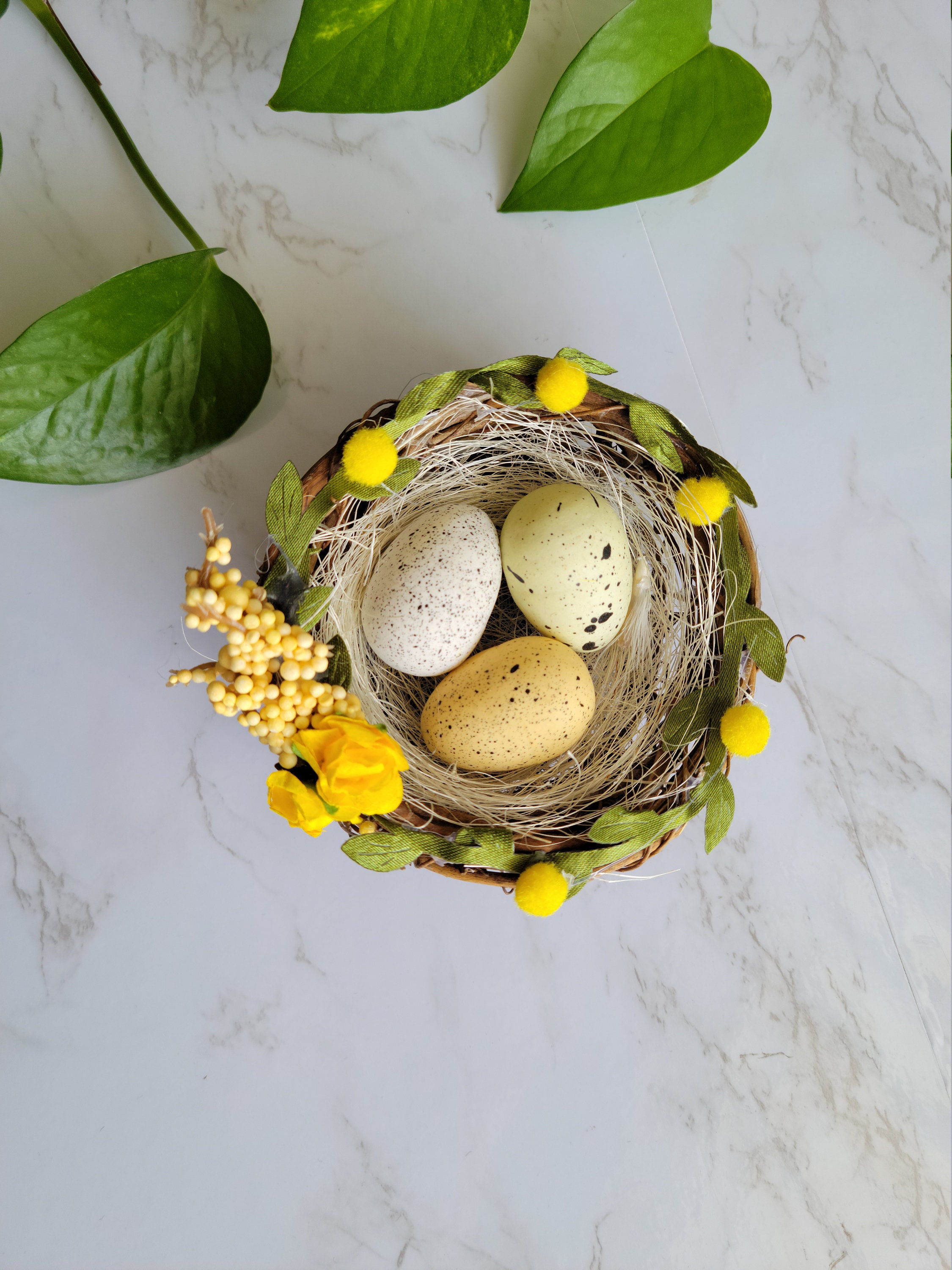 Yardwe 5pièces Nids Oiseaux Rotin Artificiels Avec Œufs Faux