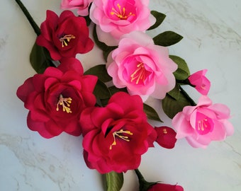 Vintage Silk blossom spray  NOS with leaves for millinery, weddings, costumes, dresses, home décor, floral arrangements, Pink Red