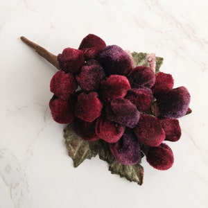 Velvet Millinery Grapes Spray Wine Burgundy Shaded with Vine and Leaves for crafts, hats, fascinators, center pieces, home decor image 1